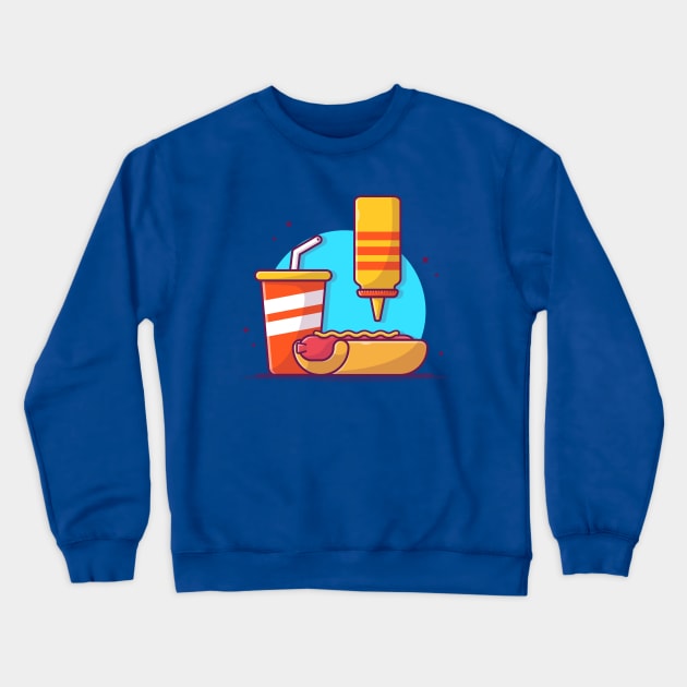 Hot Dog With Mustard And Soft Drink Cartoon Crewneck Sweatshirt by Catalyst Labs